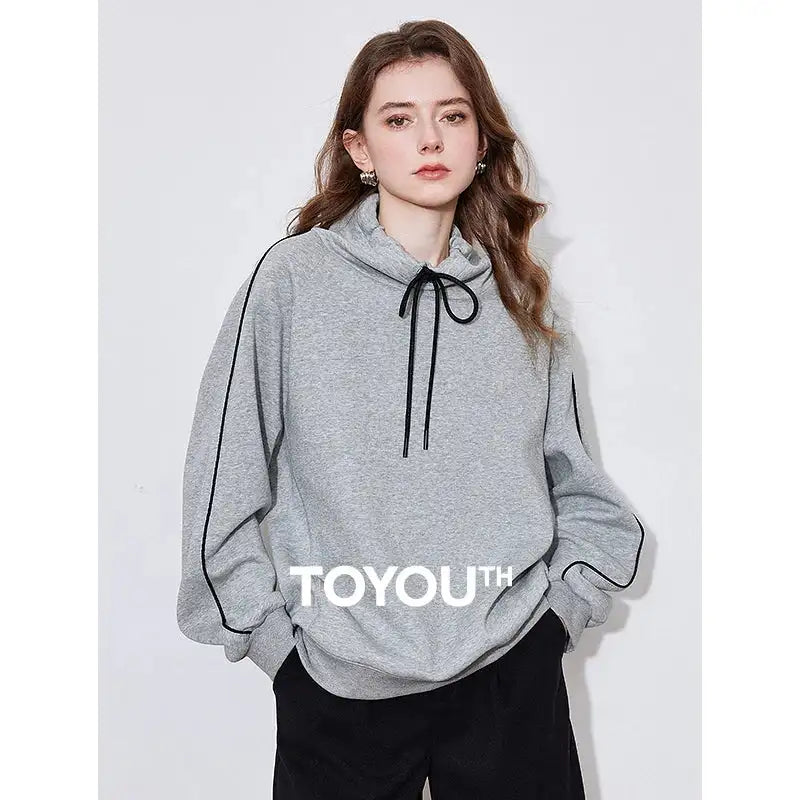 TOYOUTH Women Hoodies Sweatshirt 2025 Spring New Hooded Drawstring Long Sleeve Pullover Sports Casual Tops - Lootquake