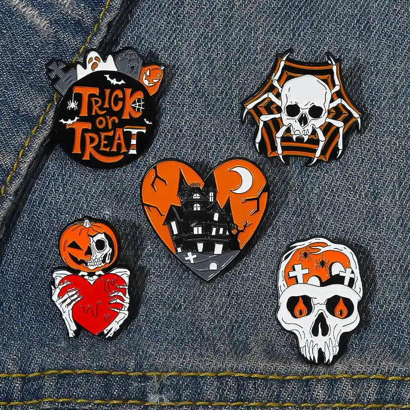 Punk Style Brooch Skull Rose Heart Brooch Halloween Cat Head Compass Wizard Hat Black Cat Alloy Brooches Enamel Badge Lapel Pins - Lootquake