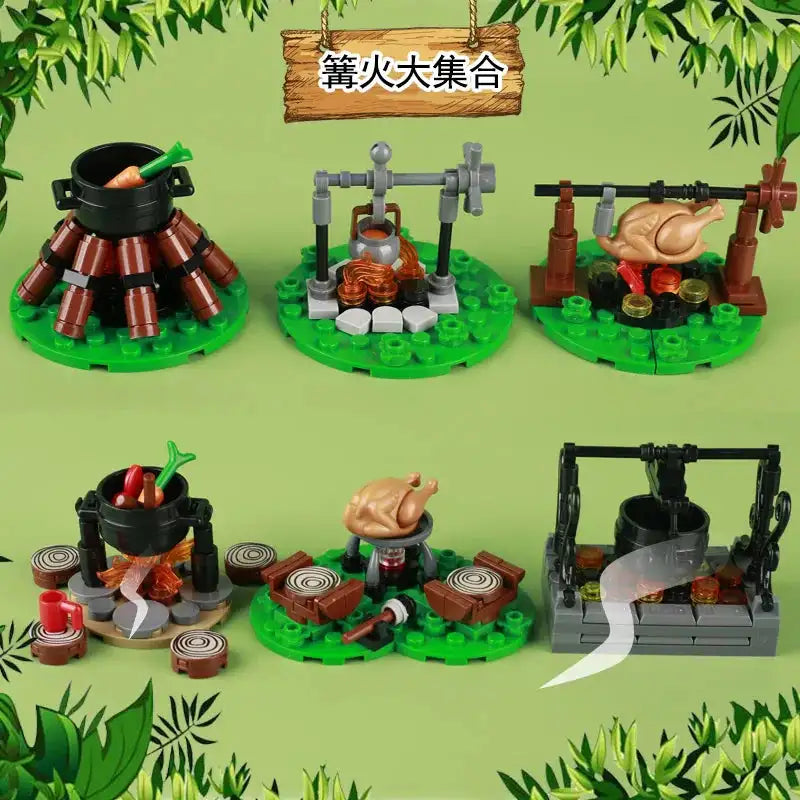 Military Building Blocks Solider Figures Gifts Weapons Tent Bonfire Field Tent Roast Chicken Siege Vehicle Camp Facilities Toys - Lootquake