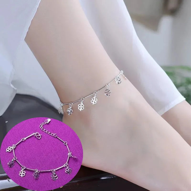 Silver color Stars Anklet Double Layer plated Charms Ankle Bracelet Jewellery Anklets For Women Foot Jewelry Love 2023 new hot - Lootquake