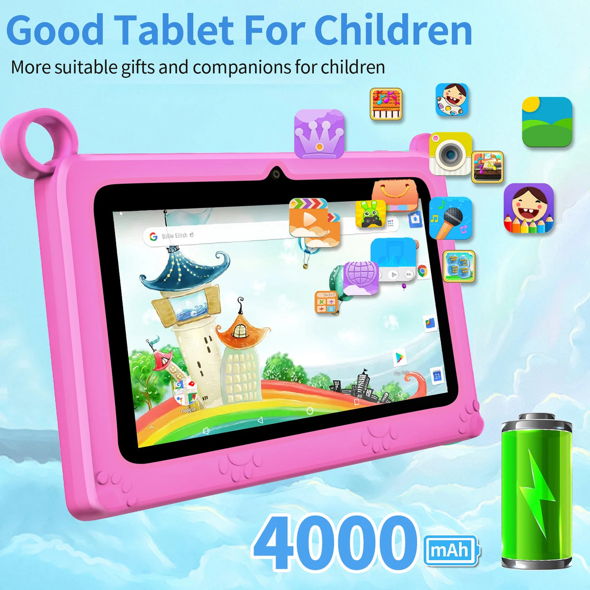 Tablette enfant BDF 7 pouces Google Learning Education Games Quad Core 4 Go RAM 64 Go ROM WiFi Bluetooth Double caméra