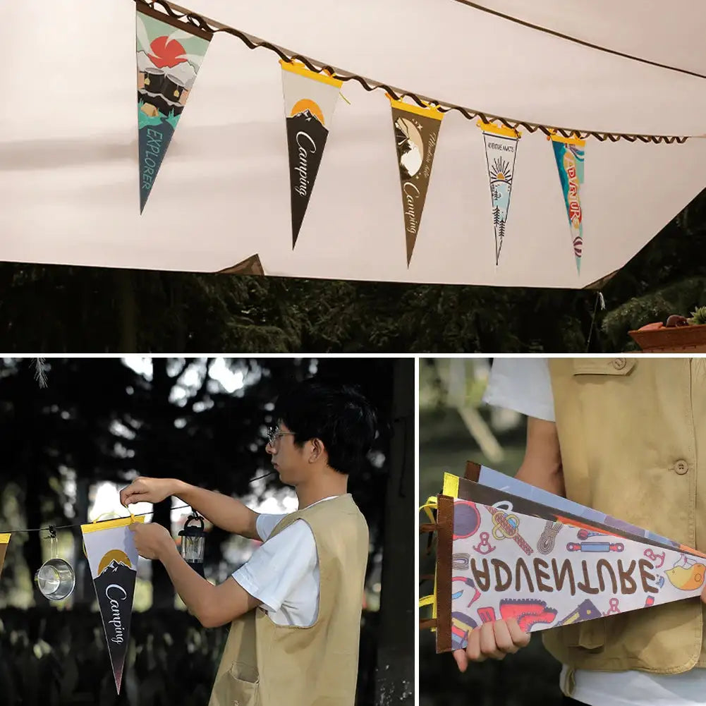 Outdoor Camping Tent Pennant Flags Picnic Canopy Atmosphere Decorations Camp Hanging Flags Holiday Scene Felt Bunting - Lootquake