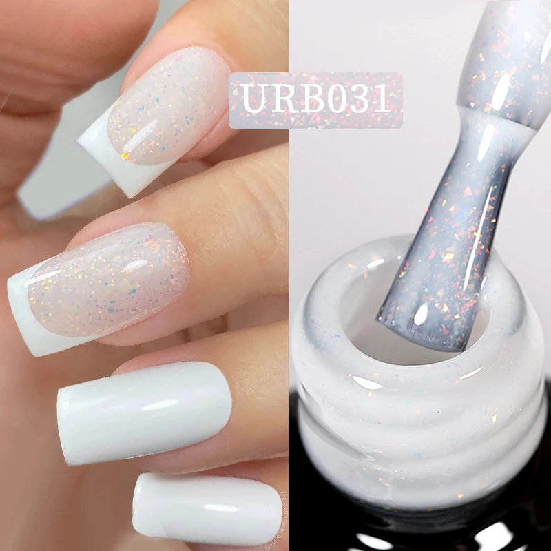 UR SUGAR Esmalte de uñas en gel con base de goma, color azul, dorado, con brillo, capa superior, esmalte de uñas en gel UV LED, para manicura