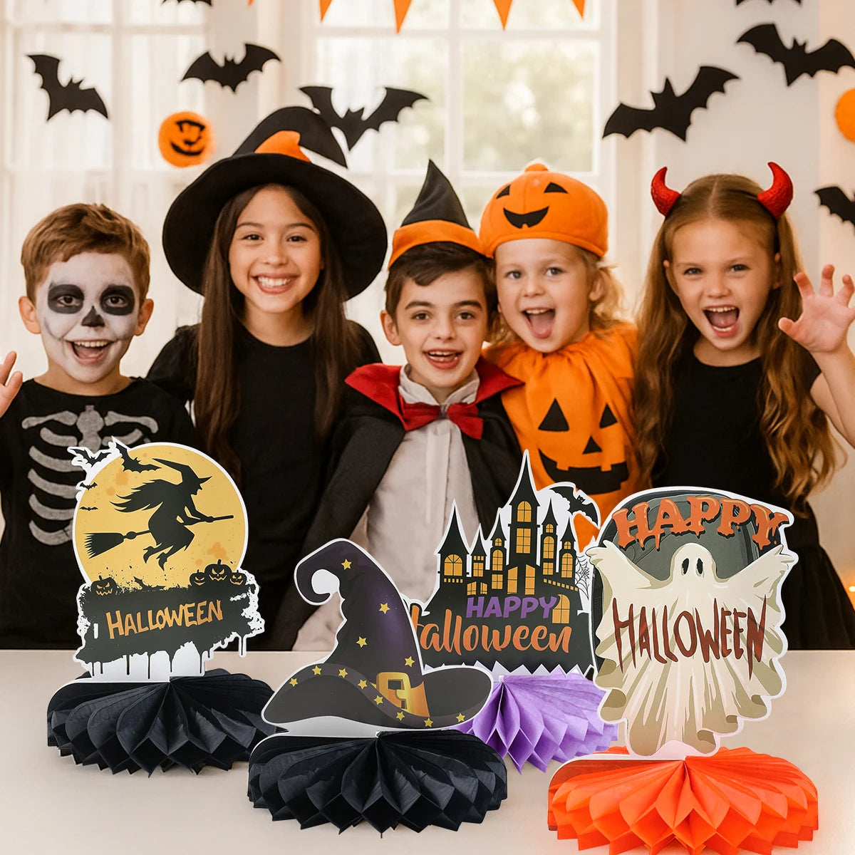 Happy Halloween Honeycomb Ornaments Halloween Decorations Scary Ghost Pumpkin Witch Honeycomb Props Halloween Party Decoration