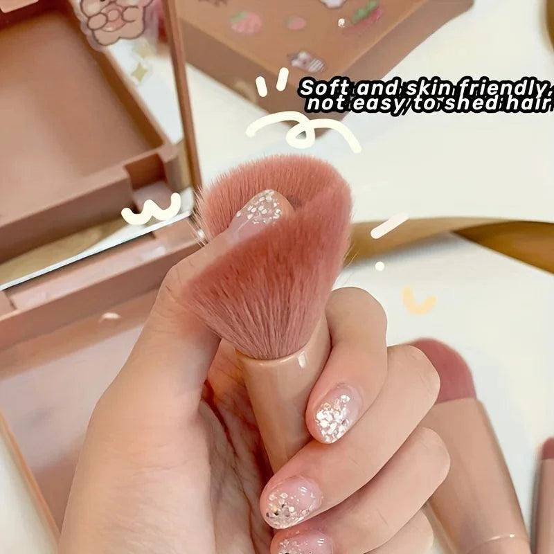 5Pcs Portable Makeup Brush Set With Mirror - Foldable Travel Kit ,Mini Makeup Brush Set Travel Makeup Brush Set