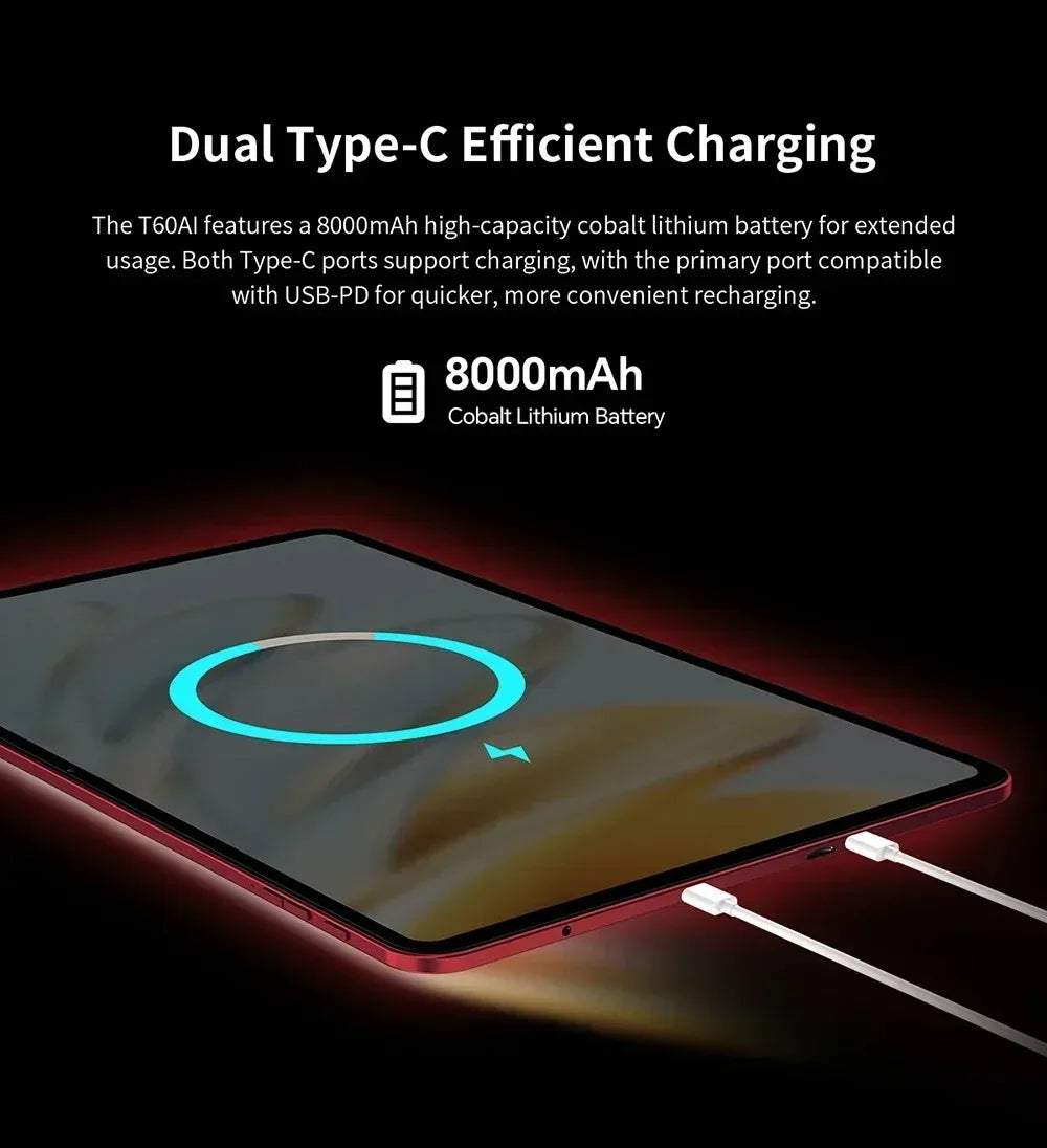 Nouvelle tablette Teclast T60 AI Allwinner A733 Octa-Core 12 pouces 2K HD TDDI écran 6 Go RAM 128 Go ROM Android 15 WiFi6 8000 mAh 13MP + 5MP