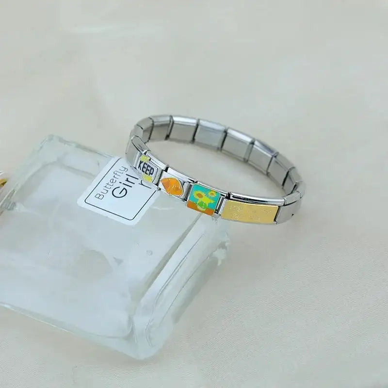 Hapiship 2023 Fashion Charm Italian Links Flower Flower Bee Tent Fit 9mm Bracelet Stainless Steel Making DIY Jewelry DJ661-C - Lootquake