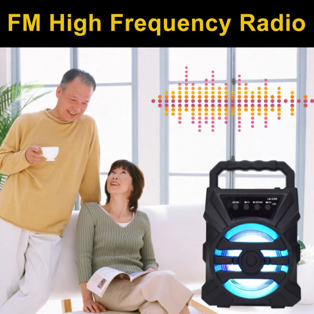 Altavoz Bluetooth inalámbrico con LED. Compatible con micrófono con cable, tarjeta TF y entrada de audio USB.