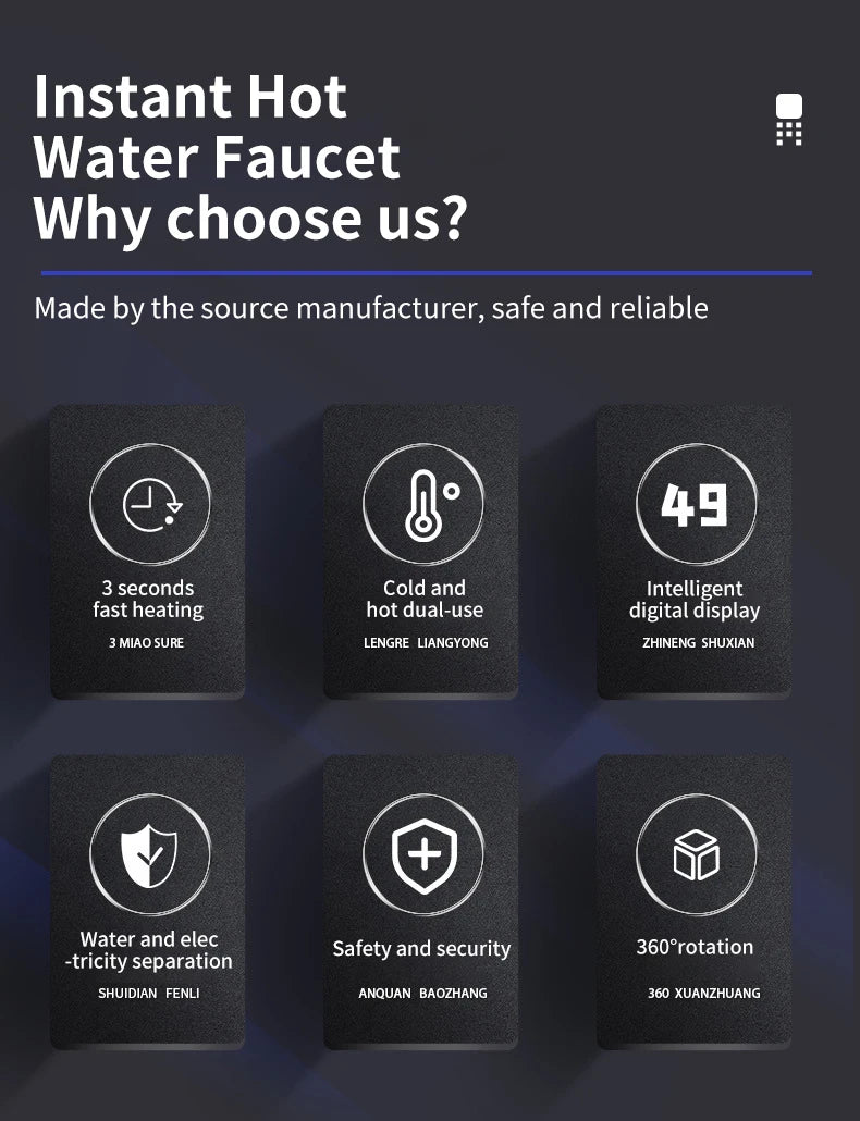 Chauffe-eau électrique de cuisine 3000 W 220 V, robinet instantané en acier inoxydable pour eau chaude et froide