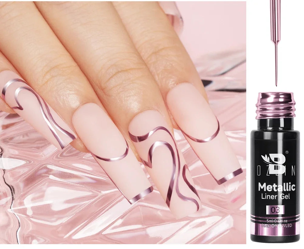 Esmalte de uñas en gel semipermanente, efecto espejo metálico, cromado, superbrillante, francés, UV LED, 5 ml, dorado y plateado.