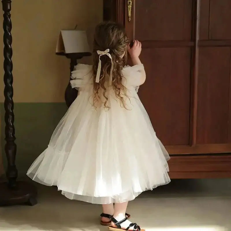 Fashion Baby Girl Princess Tutu Long Dress Fly Sleeve Infant Toddler Mesh Tulle Vestido Party Pageant Birthday Ball Gown 1-12Y - Lootquake