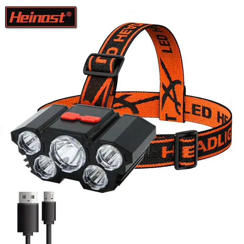 5LED Headlamp Rechargeable With Built In 18650 Battery Strong Light Long Range Torch Outdoor Camping Adventure Fishing HeadLight - Lootquake