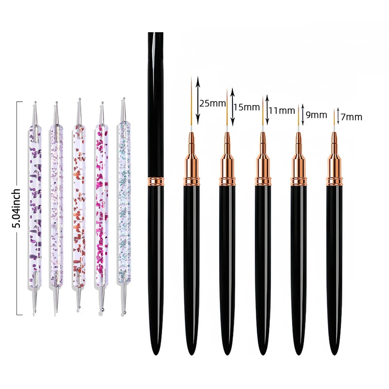 Juego de pinceles para delineador de uñas de 7/9/11/15/25 mm, kit de 5 pinceles para uñas de gel UV, para pintar líneas francesas, dibujar flores, herramientas de manicura