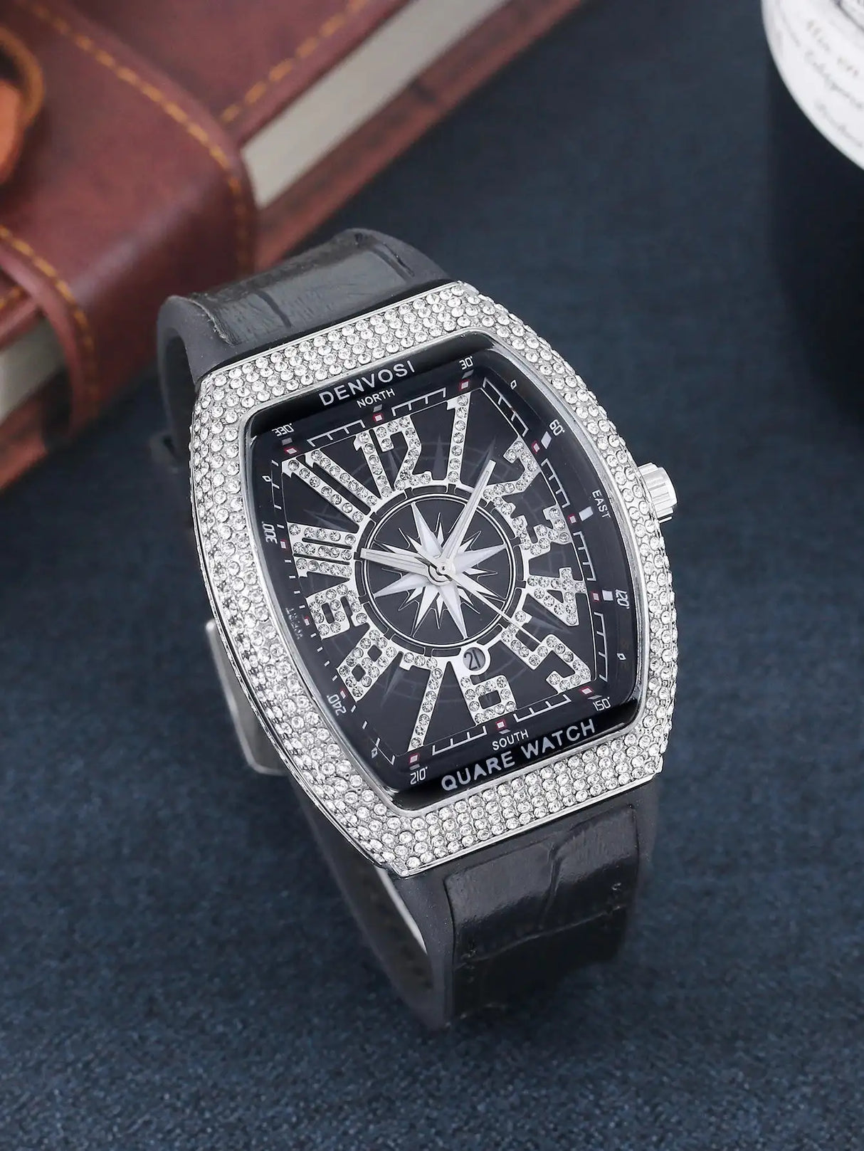 Luxury Diamond wristwatch for women Fasion and elegant quartz watch with silicone watchstrap Waterproof luminous Tonneau watch - Lootquake