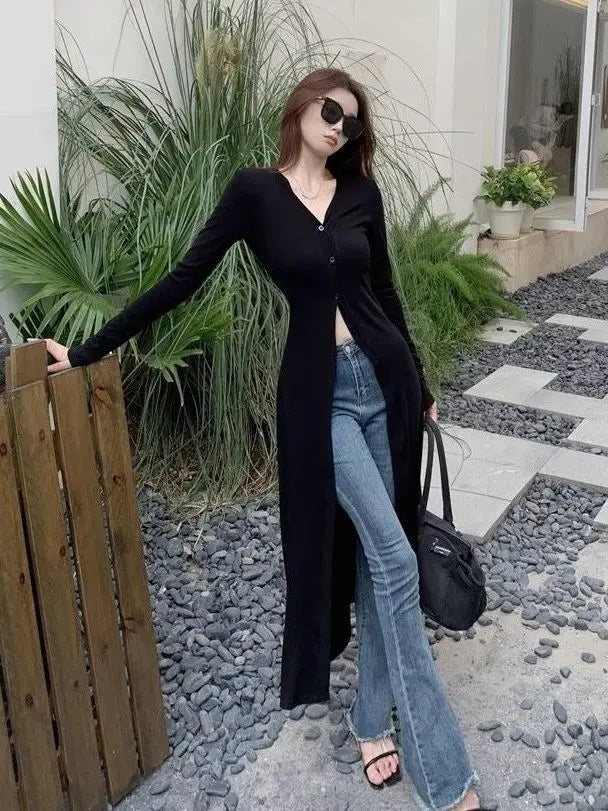 Street Casual Black Slim Long T Shirts Spring Autumn New Long Sleeve Solid Simplicity Fashion Tops Trend Vintage Women Clothing - Lootquake