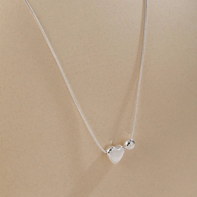 925 Sterling Silver Necklace Simple Heart Love Ball Elegant Geometric for Women Girl Jewelry Gift Dropshipping Wholesale - Lootquake