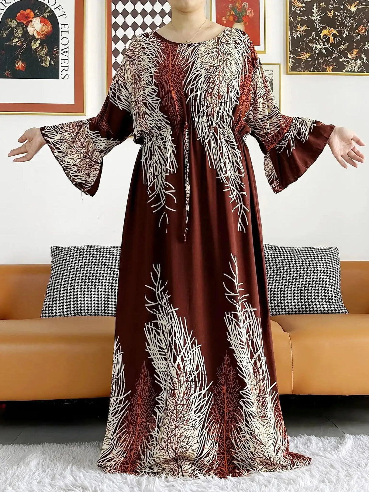 New Style African Dashiki Print Long Sleeve Loose Cotton Elegant Women Abaya Long Dress Summer Maxi Casual Dresses Vestidos