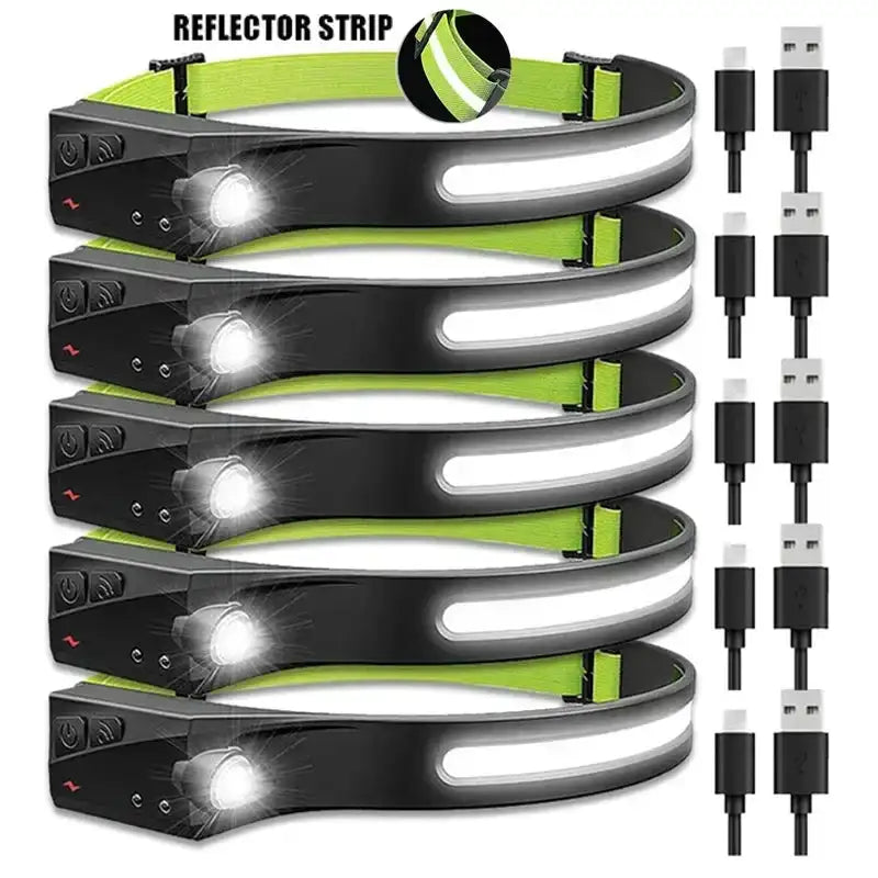 Linterna frontal con sensor LED, linterna frontal recargable, batería integrada, 5 modos de iluminación, para pesca y camping.