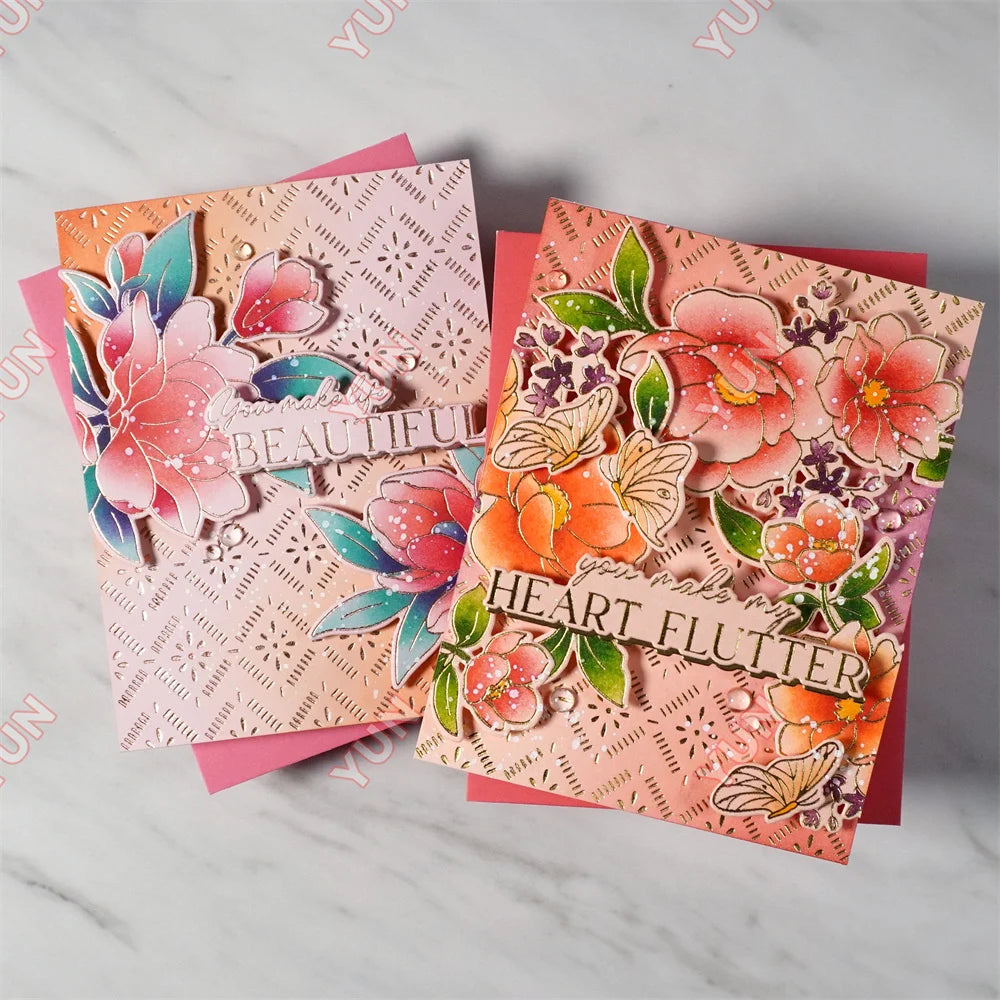 February 2025 New pink Floral Field Metal Cutting Dies Stamp Stencil Hot Foil Set DIY fresh Scrapbook Card Handmade Embossing - Lootquake