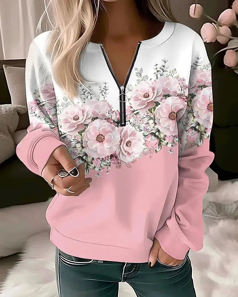 Women's Hoodies Women Fashion Floral Hoodies Flower Painting Sweatshirt Zip Up Hoodie Oversized Sudaderas Harajuku Coats Elegant - Lootquake