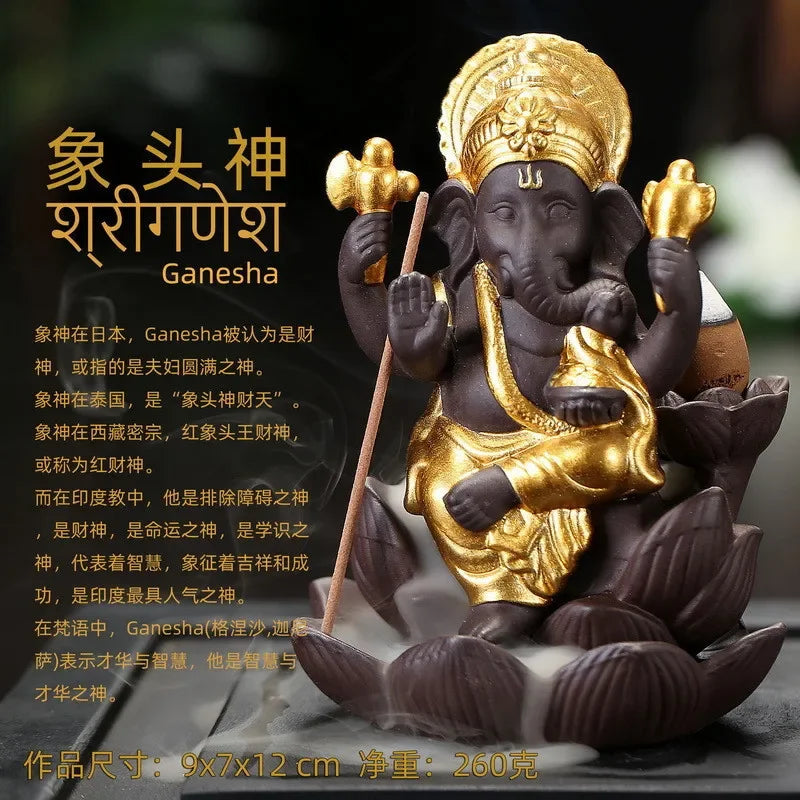 Escultura artesanal de arenisca, meditación sentada, estatua de Buda, escultura de elefante Ganesha, quemador de incienso, decoración Feng Shui,