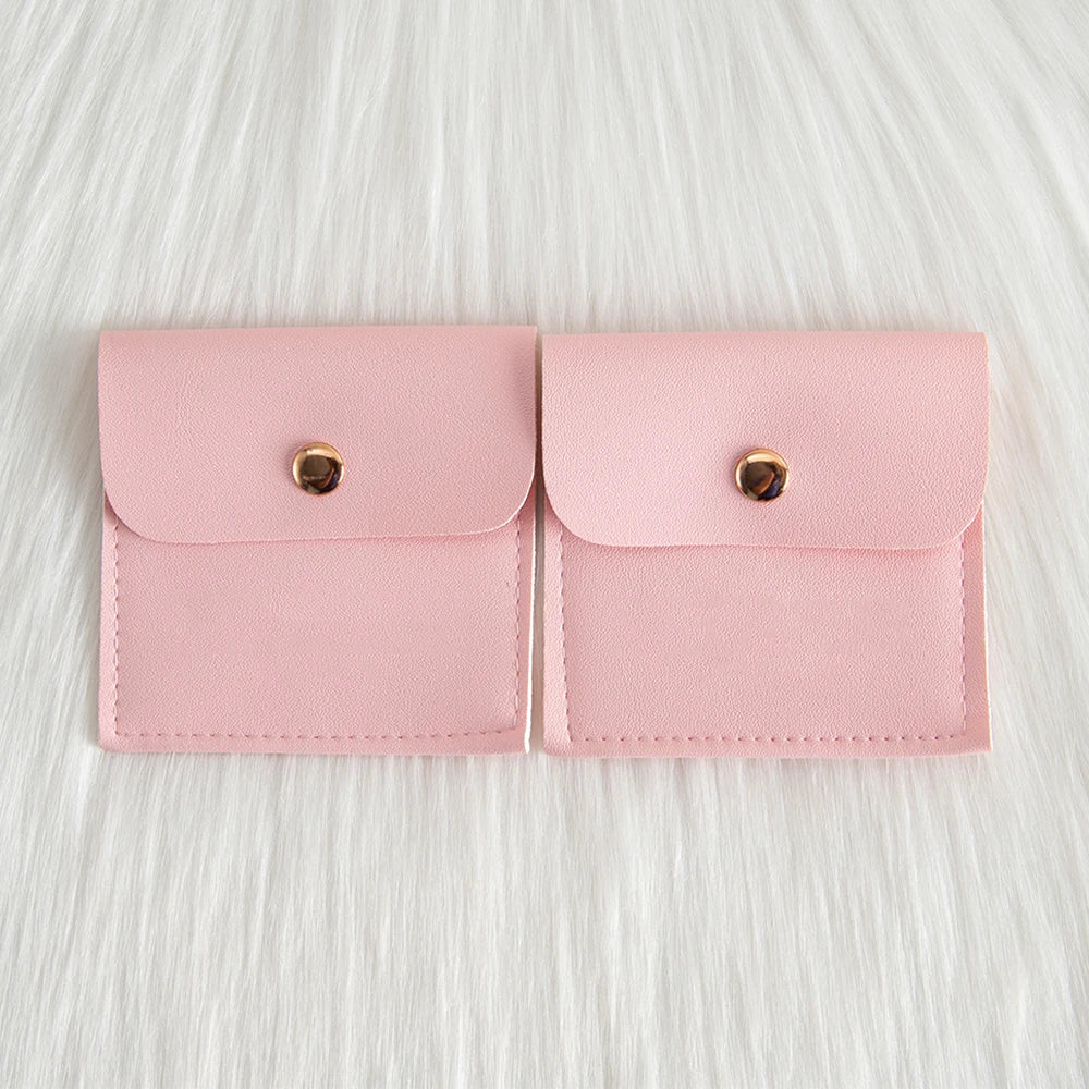50/100Pcs Custom Logo 8x8cm PU Leather Jewelry Snap Bag Gold Button Pouches Ring Earring Necklace Wedding Favors Gift Organizer - Lootquake