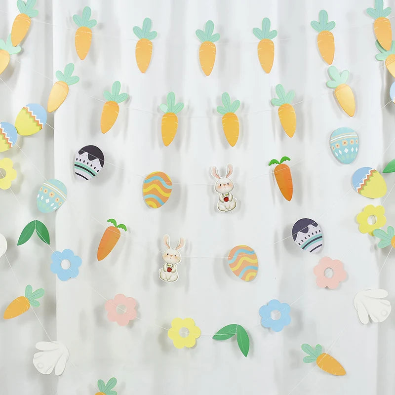 3M Happy Easter Banner Rabbit Carrot Egg Cartoon Bunny Garland Wall Hanging Bunting Flag Easter Party Decoration For Home - Lootquake