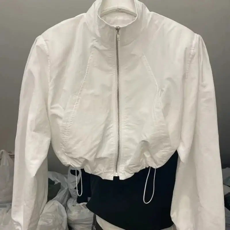 2024 Autumn Vintage Women's Windbreaker Cropped Jackets Harajuku Oversized Streetwear Long Sleeve Fashion Female Elegant Top - Lootquake