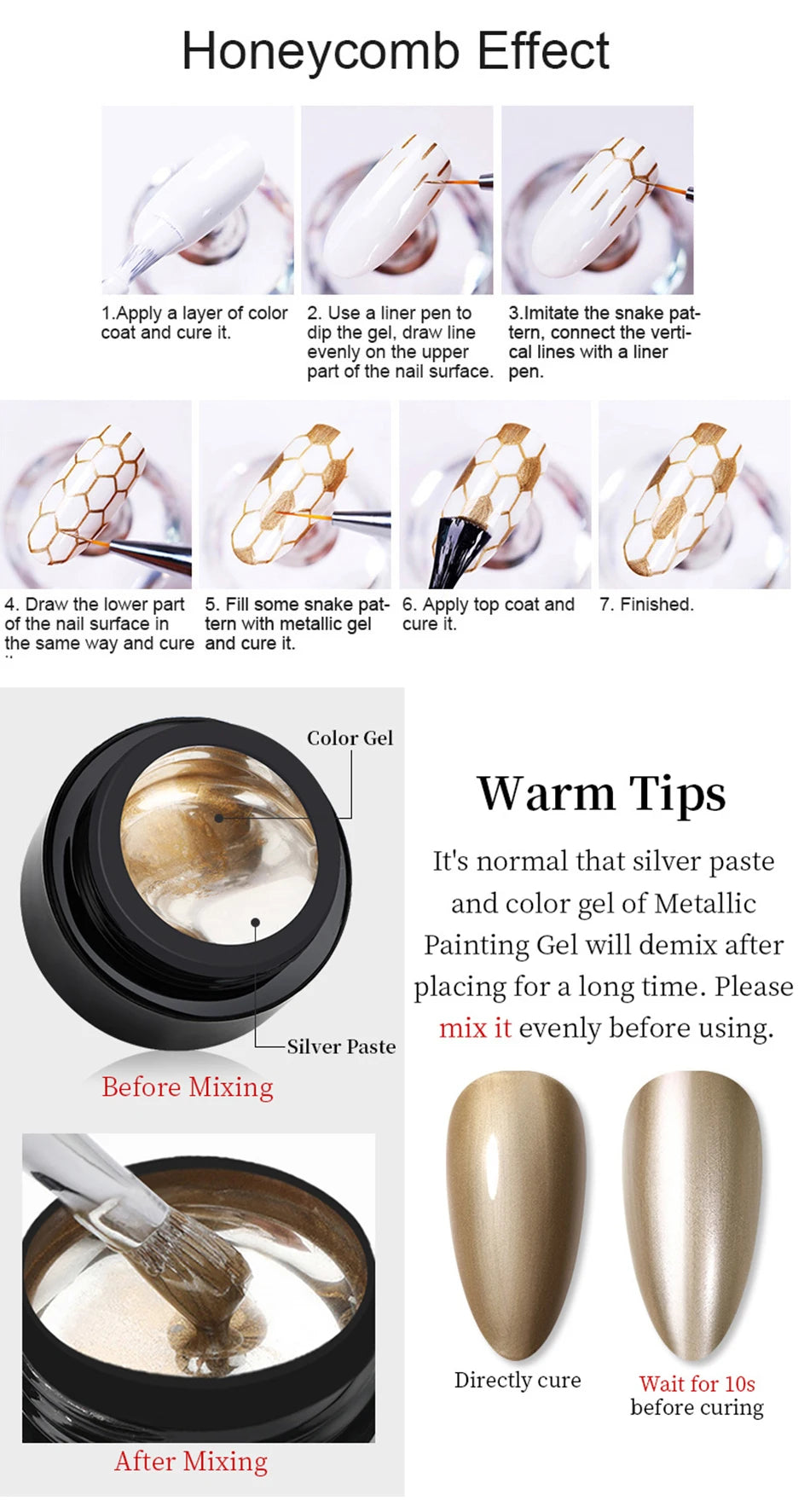 BORN PRETTY Esmalte de uñas en gel metálico con efecto espejo dorado y plateado, superbrillante, para dibujar líneas, uñas francesas, barniz UV.