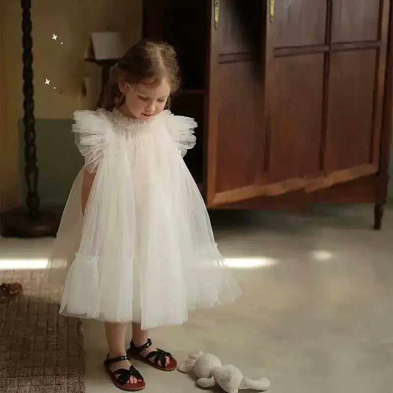 Fashion Baby Girl Princess Tutu Long Dress Fly Sleeve Infant Toddler Mesh Tulle Vestido Party Pageant Birthday Ball Gown 1-12Y - Lootquake