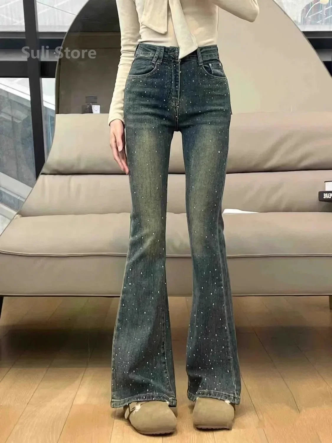 2024 New Spring Summer All-match Casual Harem Pants High Waist Stretch Slim Denim Pants Hot Drilling Casual Ankle-length Jeans - Lootquake