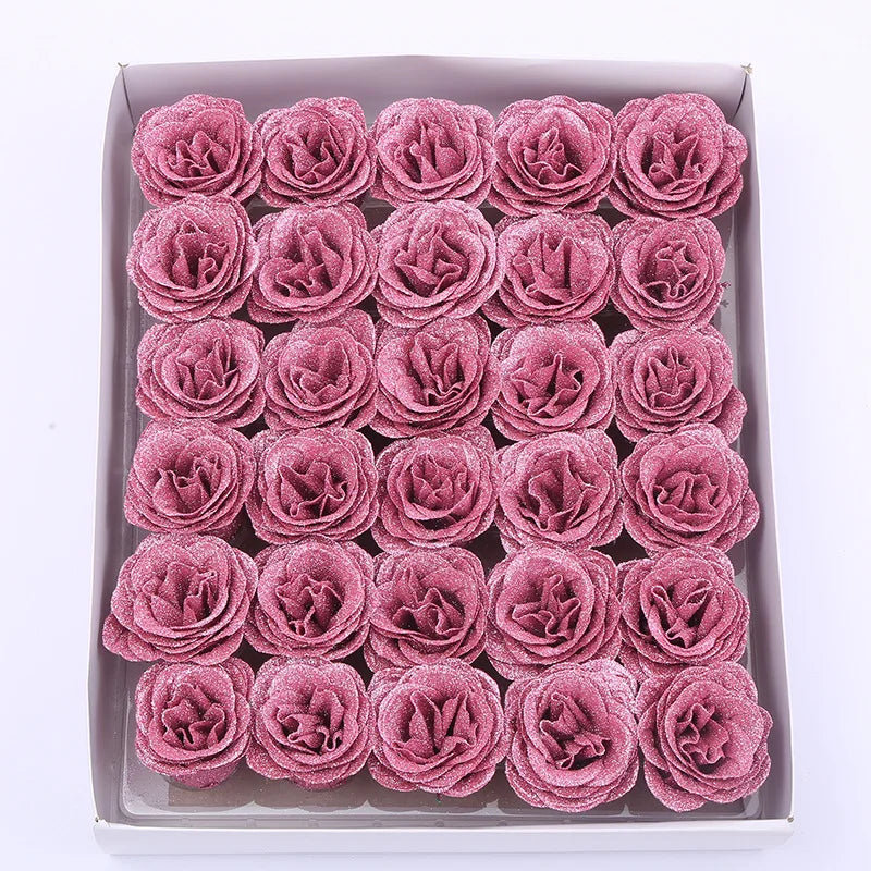 30pcs of 7cm Glitter spray artificial flower rose for Christmas gift hot Valentine DIY bouquet easter wedding Birthday decor - Lootquake
