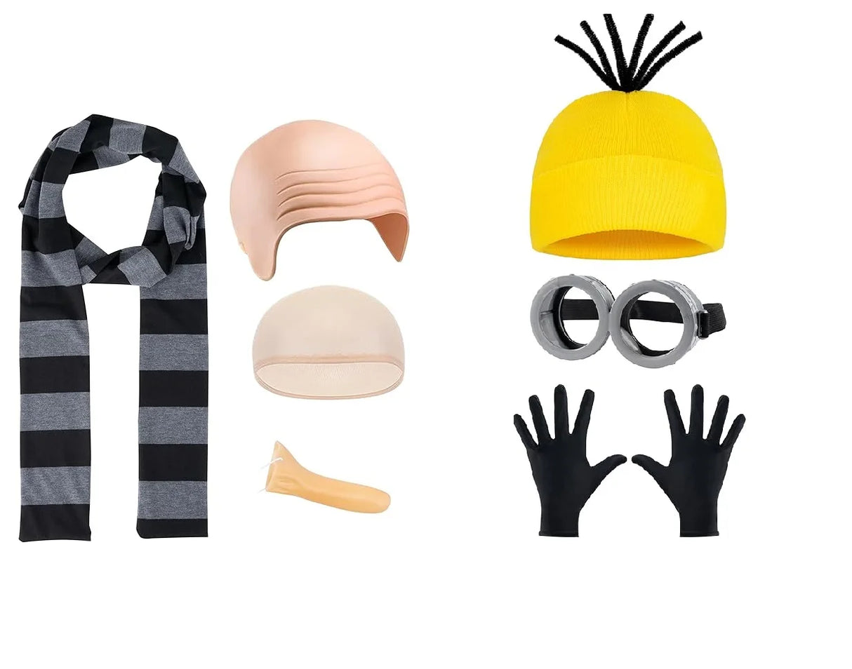 Halloween Party Minion Costumes Little Yellow Man Cosplay Movie Cartoon Funny Dress Up Magical Thief Dad Gray Striped Scarf