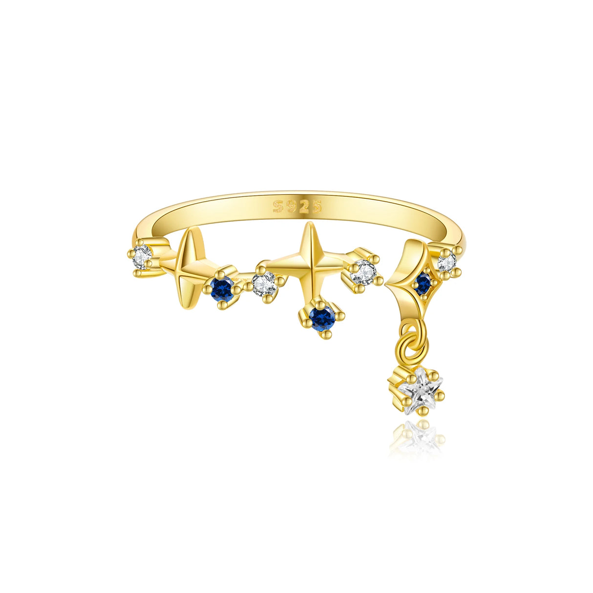 ANDYWEN 925 Sterling Silver Star Round Inlay Blue Zircon CZ Adjustable Open Ring Women Luxury Wedding Gift Dainty Jewelry - Lootquake