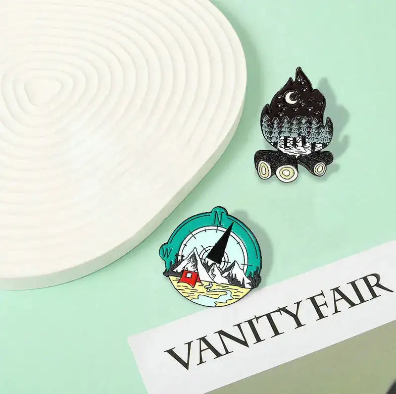 Camping Life Enamel Pin Outdoor Compass Canvas Shoe Bonfire Tent Motorhome Brooches Bag Lapel Pin Badge Jewelry Gift for Friends - Lootquake