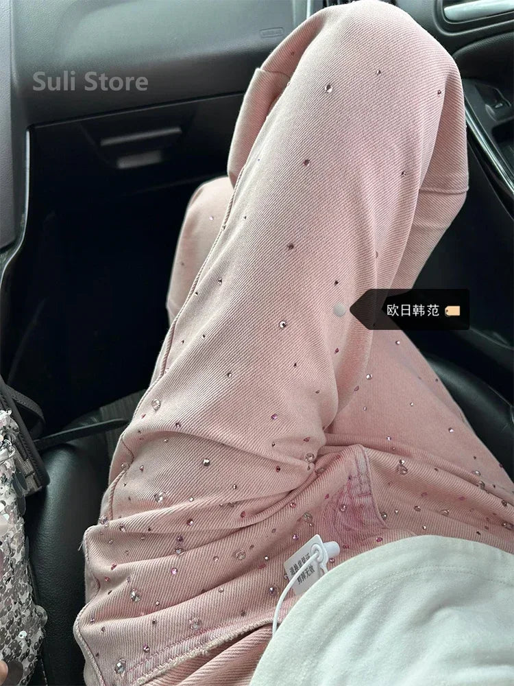 2024 New Spring Summer All-match Casual Harem Pants High Waist Stretch Slim Denim Pants Hot Drilling Casual Ankle-length Jeans - Lootquake