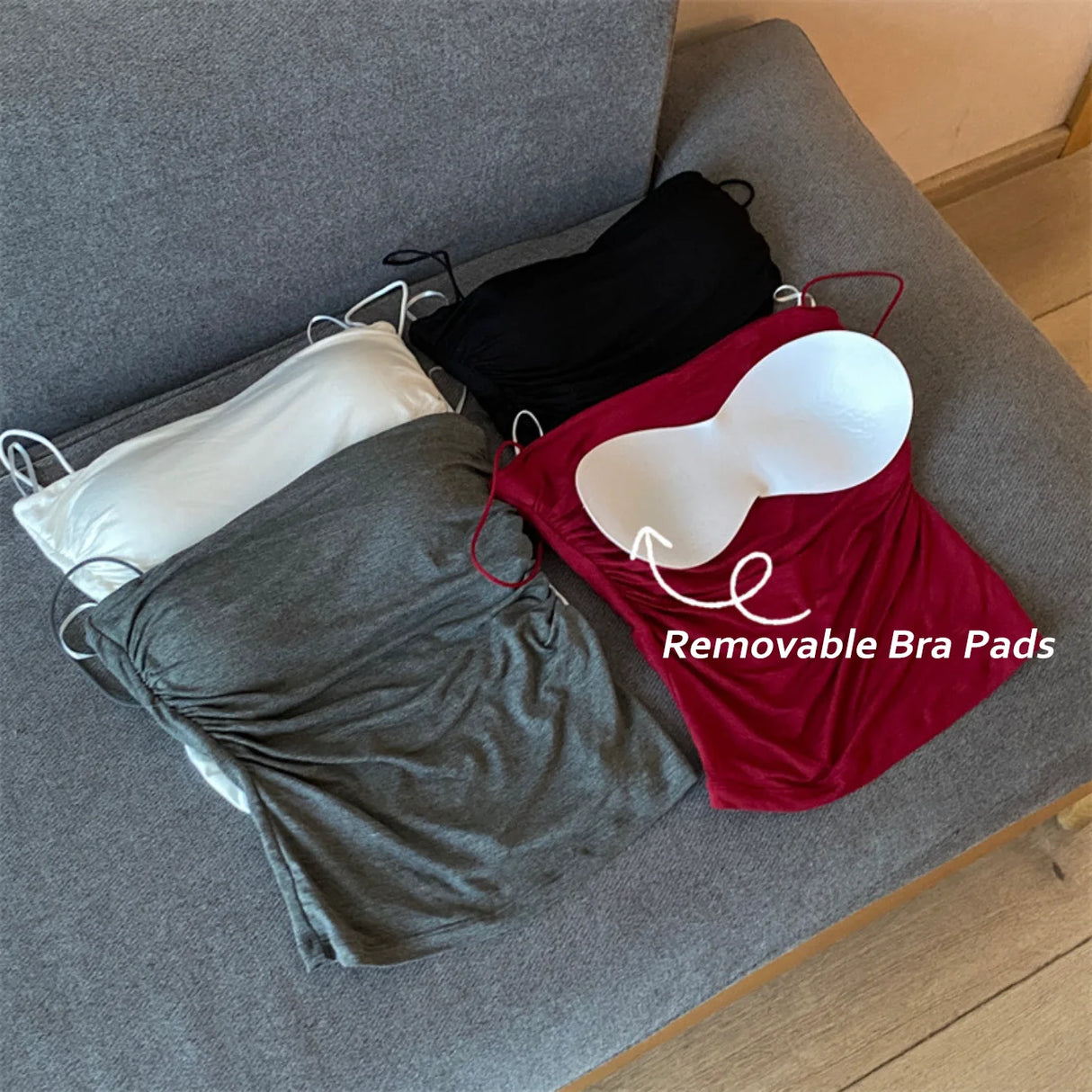 Women's Sleeveless Top Tank Underwear Fitted Camisole Sexy Short Top With Thin Straps Plain White Tank Top Korean Style - Lootquake