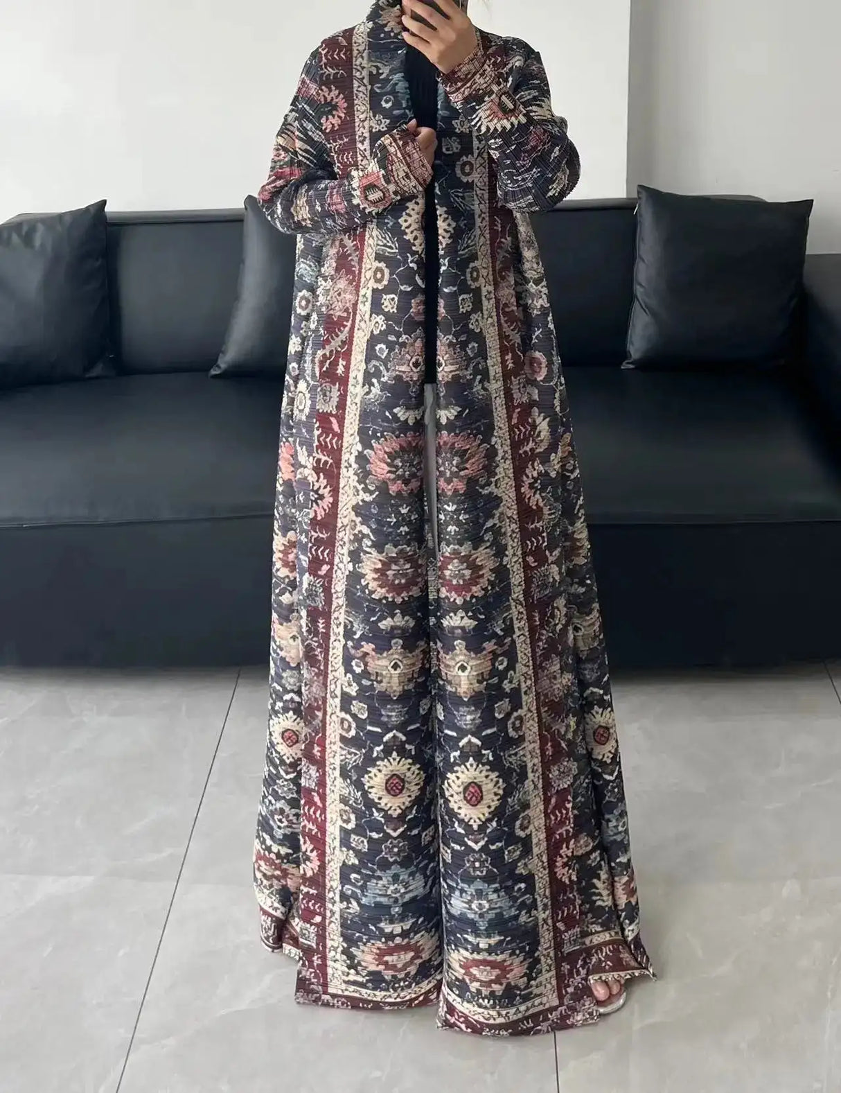 Autumn and Winter New Abaya Fashion Lapel Pleated Long Sleeved Cardigan Windbreaker Jacket Saudi Abayas for Women - Lootquake