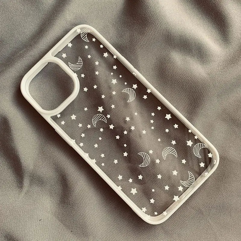 Funda transparente para teléfono con diseño de universo, cielo estrellado y luna