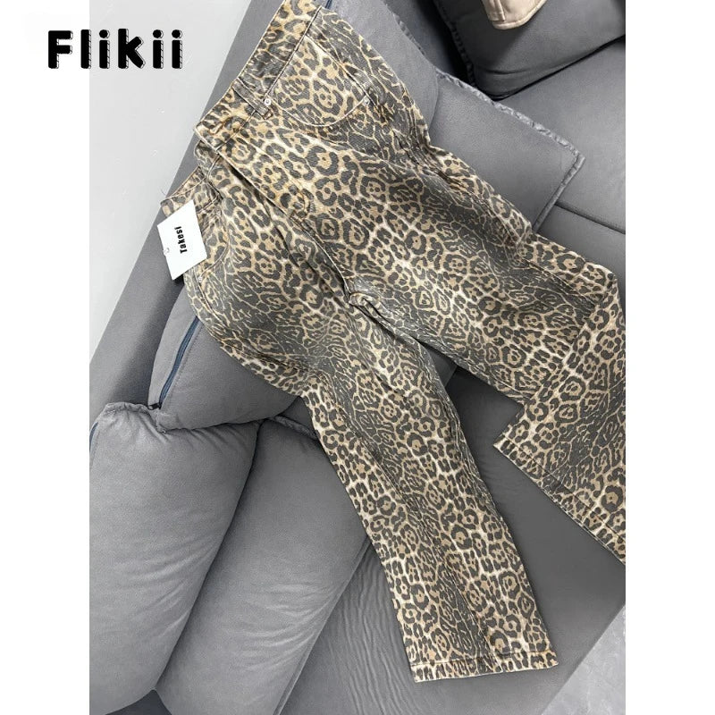 American Retro Leopard High Waist Baggy Jeans Women's Casual Pockets Hip-hop Pants 2024 Spring Y2K Oversiz Panther Denim Trouser - Lootquake