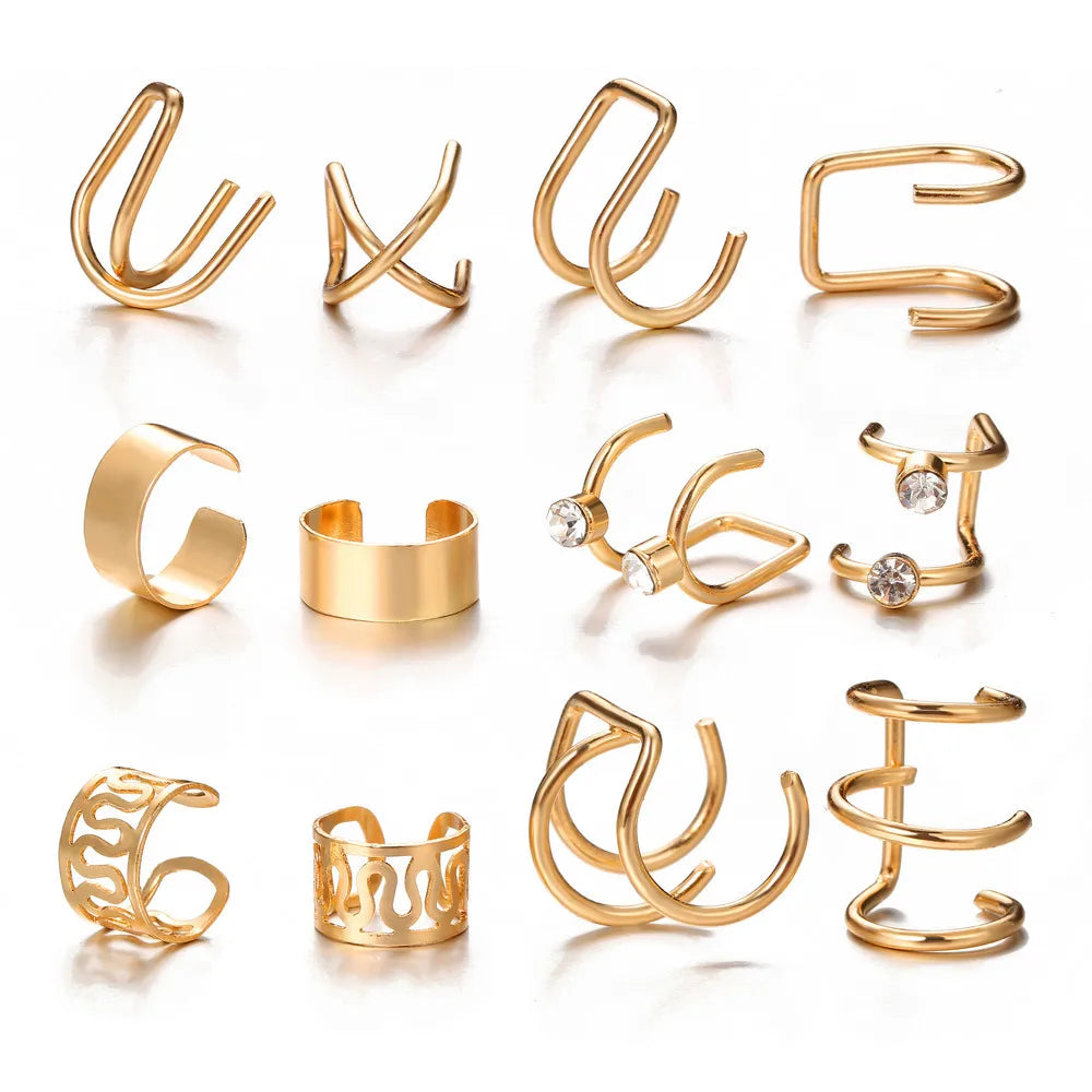 LATS Gold Color Leaves Ear Cuffs, Black Non-Piercing Ear Clip Earrings for Women & Men - Lootquake