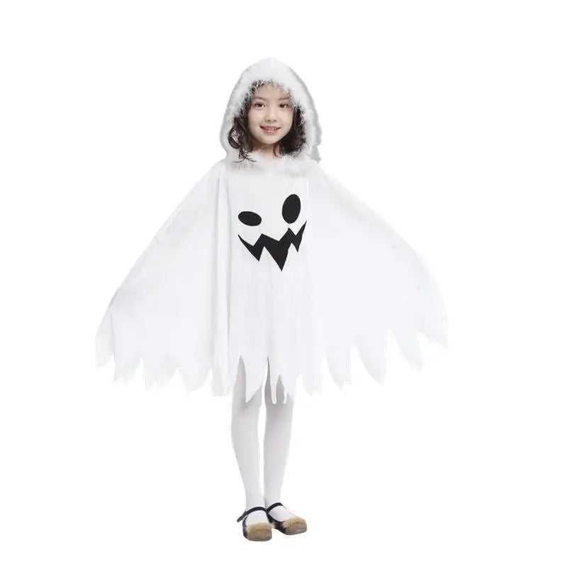 Halloween Cloak Toddler Kids Girls Boys Ghost Hooded Cosplay Costumes White Poncho Cape Christmas Dress Up