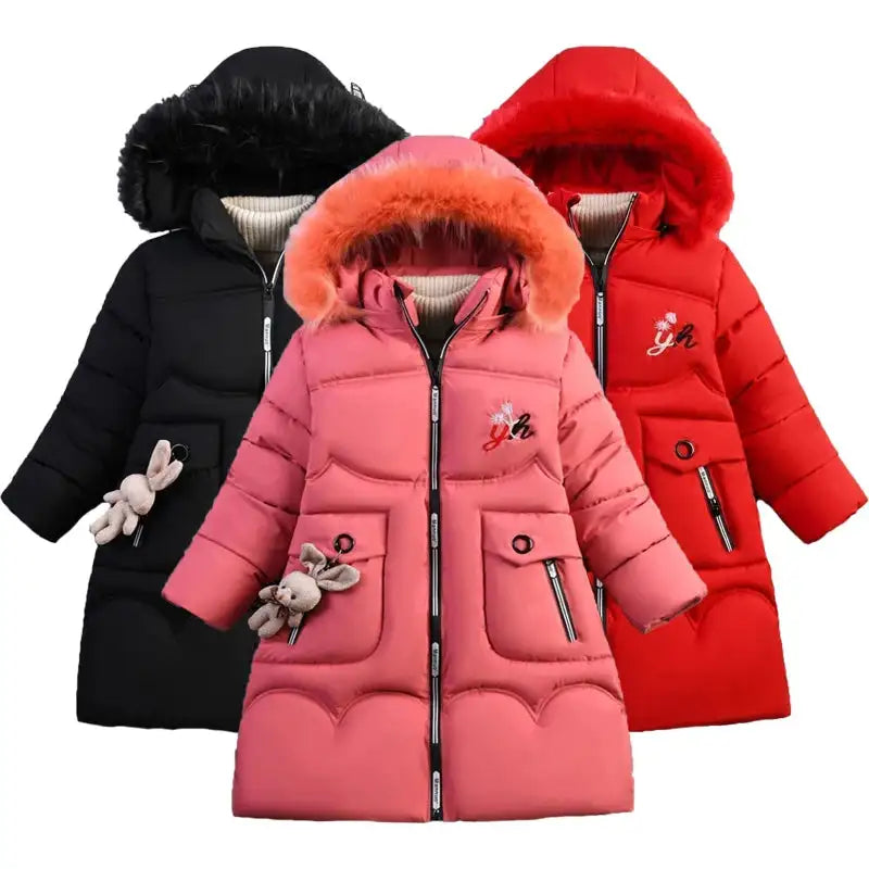 4 Color Big Size Winter Keep Warm Long Style Girls Jacket Teenage Thick Heavy Cold-proof Hooded Windbreaker Coat For Kids - Lootquake
