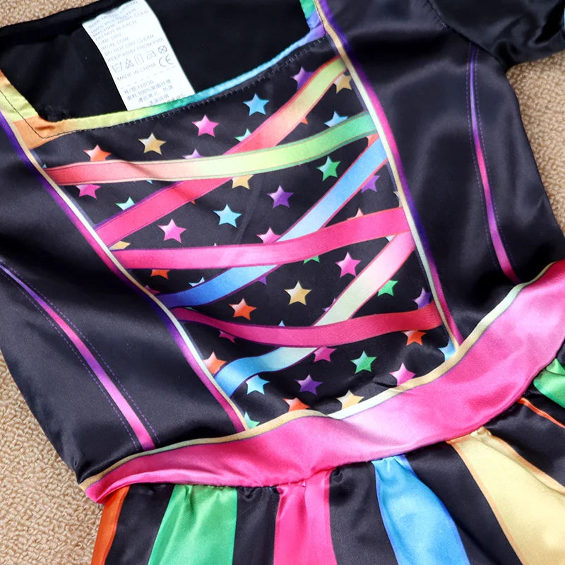 Halloween Children's Witch Dress - Comes with Hat, Halloween Role Playing Costume,Colorful Star Pattern Printed Carnival Costume