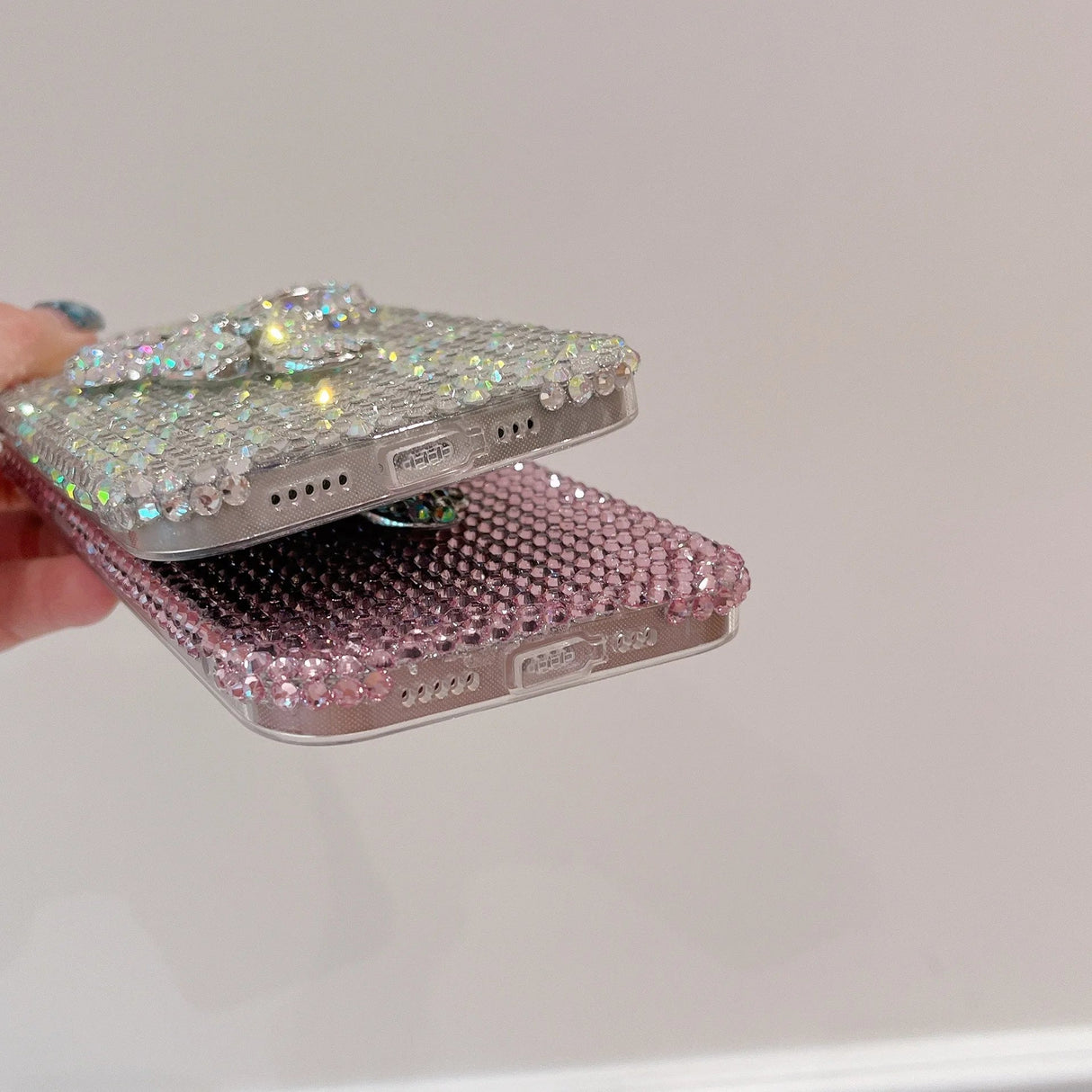 Funda de teléfono de lujo con lazo de diamantes brillante y bonita
