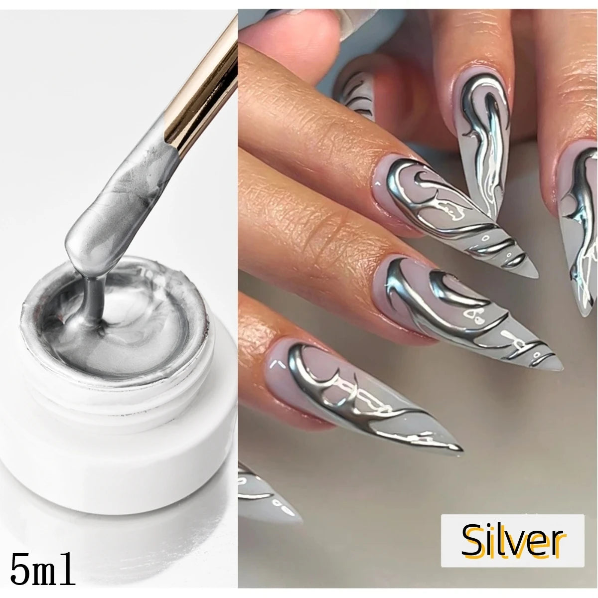 8ml Silver Mirror Metallic Nail Gels Polish UV Soak Off Paint Gel Polish Flower Drawing Gold Superbright Nails Lacquer UV Gel #*