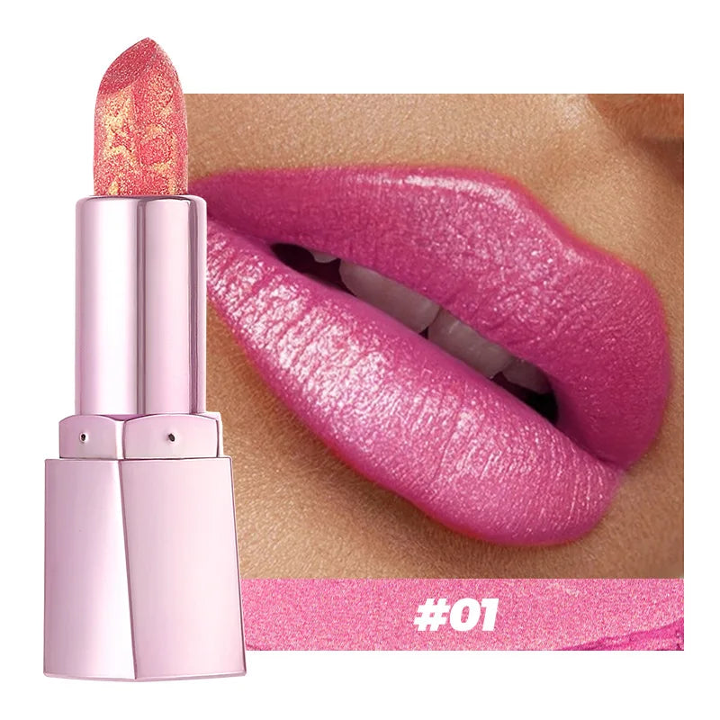 Lápiz labial brillante con brillo perlado, hidratante y de alto brillo, duradero y no pegajoso, maquillaje sensual con efecto perlado.
