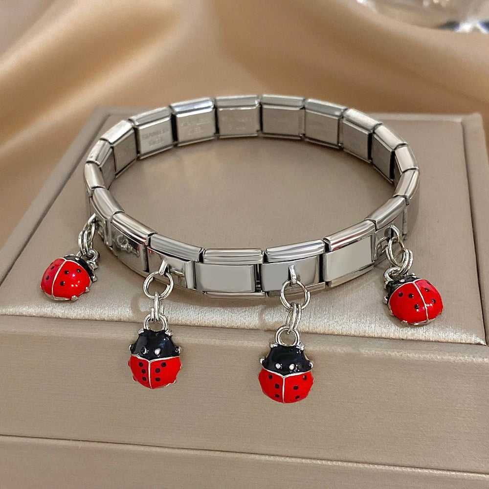 Greatera Cherry Pendant Pattern Bangle For Women Trendy 9mm Wide Design Bracelet Tide Delicacy Creative Euro-american Jewelry - Lootquake