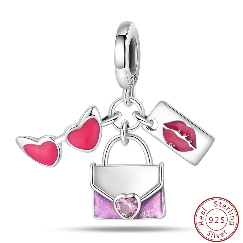 Ensemble de trois breloques en argent sterling S925, perles de 3 mm, motif princesse, golf, hamster, appareil photo, voyage, fabrication de bijoux fins