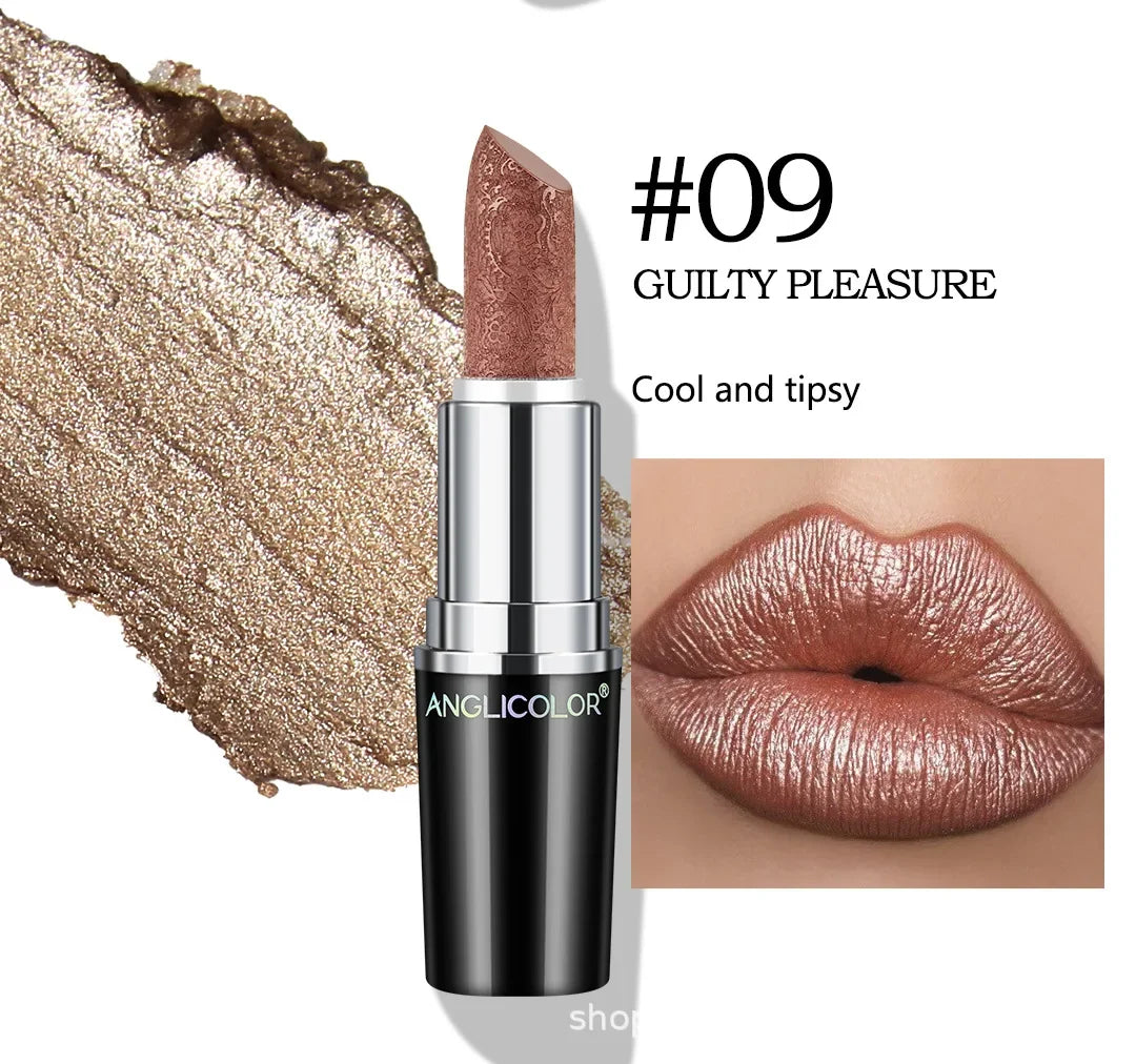 Fine Glitter Lipstick, Quicksand Gold Lipstick Non-sticky Non-fading Lipstick Pearlescent Long-lasting Silky Mermaid Lipstick